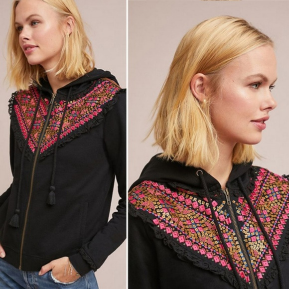 NWT Anthropologie Embroidered Terry Hoodie - Picture 1 of 5